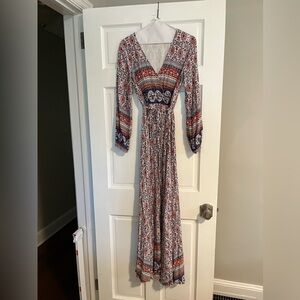 Multicolored Boho Floral Long Sleeve Maxi Dress